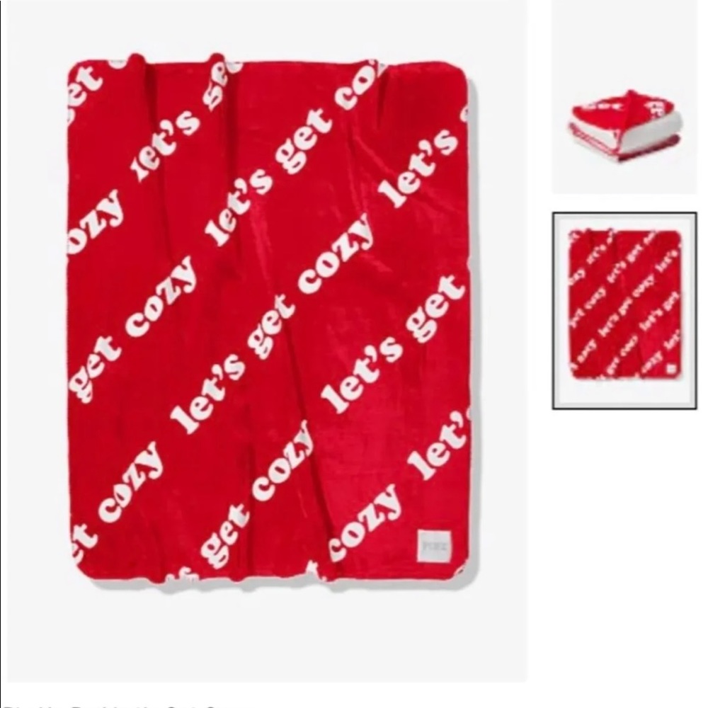 PINK "Lets get cozy" sherpa blanket.